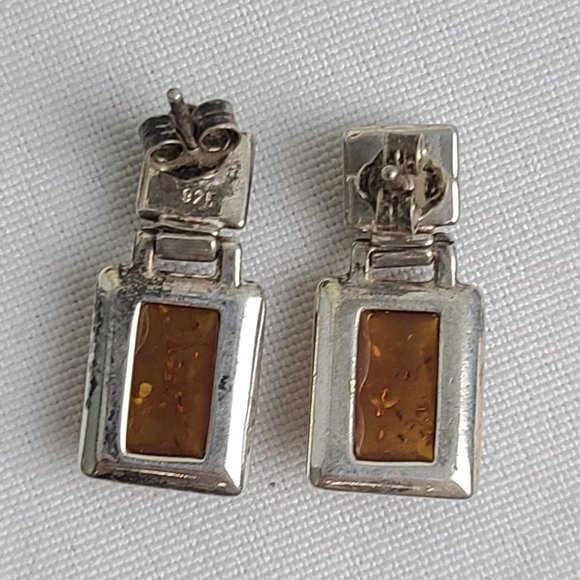 925 Sterling Silver Amber Earrings - Picture 3 of 5